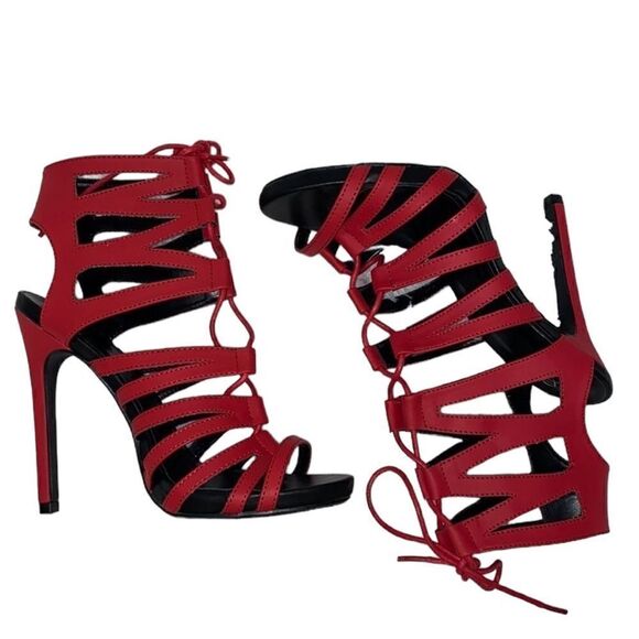Women's Open Toe Strappy Red Sandals (Size 7) - Picture 3 of 9